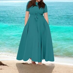 KUYJHGFR Turquoise Spring Summer Wedding Guest Short Sleeve Dress Size 3X New